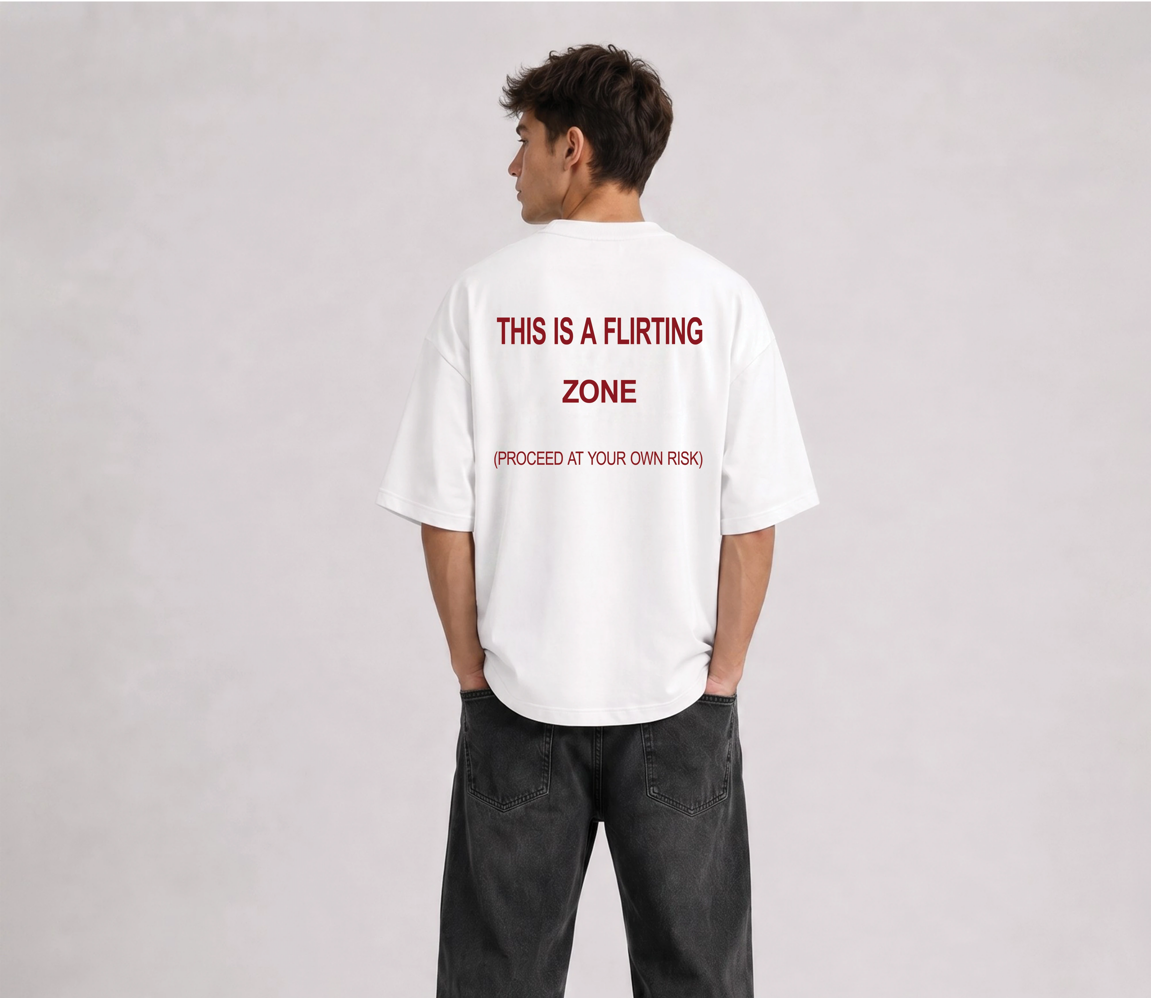 "THIS IS A FLIRTING ZONE" Oversized T-Shirt - White